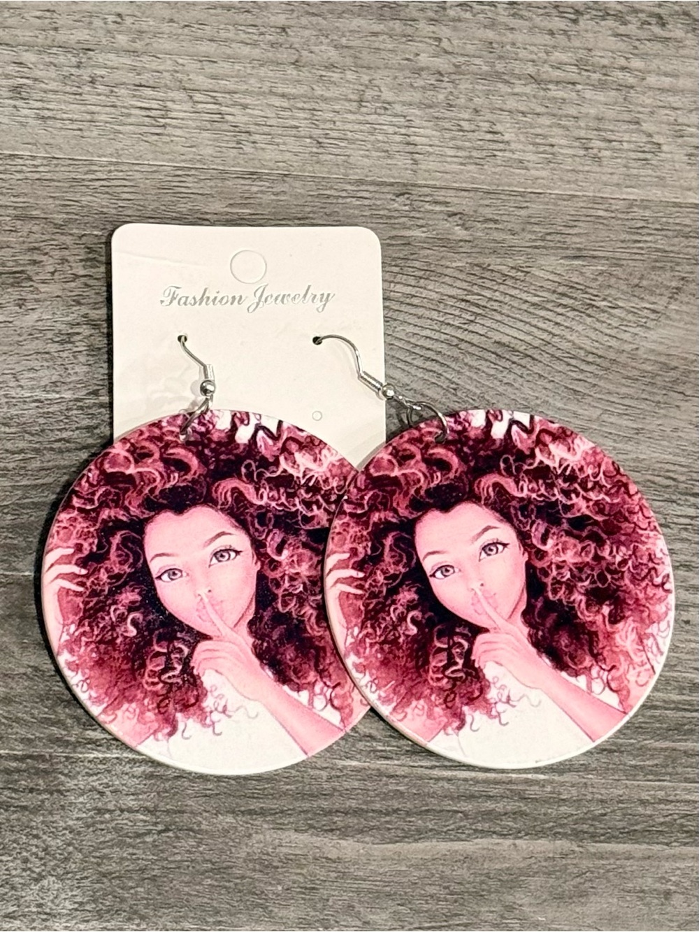 Pink Curly Portrait Dangle Earrings